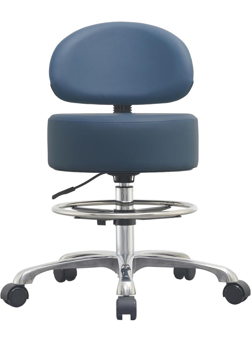 Height Adjustable Rolling Shop Stool with Back Support - Kitchen Stool with Wheels, Heavy Duty Stool for Salon, Spa, Massage, Tattoo, Esthetician – Rolling Stool Extra Thick for Extreme Comfort - Image 1