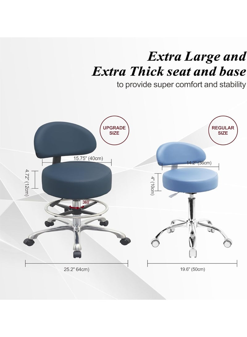 Height Adjustable Rolling Shop Stool with Back Support - Kitchen Stool with Wheels, Heavy Duty Stool for Salon, Spa, Massage, Tattoo, Esthetician – Rolling Stool Extra Thick for Extreme Comfort - Image 2