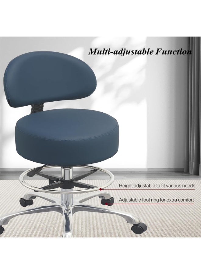 Height Adjustable Rolling Shop Stool with Back Support - Kitchen Stool with Wheels, Heavy Duty Stool for Salon, Spa, Massage, Tattoo, Esthetician – Rolling Stool Extra Thick for Extreme Comfort - Image 4