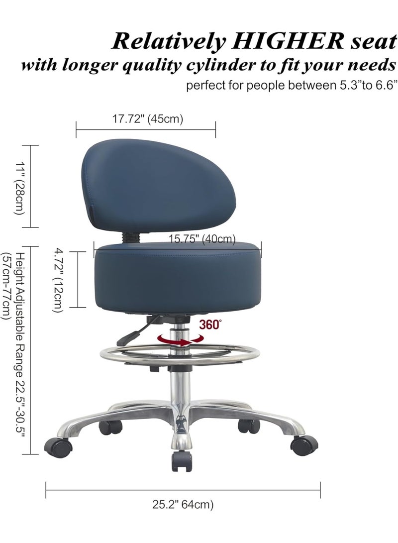 Height Adjustable Rolling Shop Stool with Back Support - Kitchen Stool with Wheels, Heavy Duty Stool for Salon, Spa, Massage, Tattoo, Esthetician – Rolling Stool Extra Thick for Extreme Comfort - Image 3