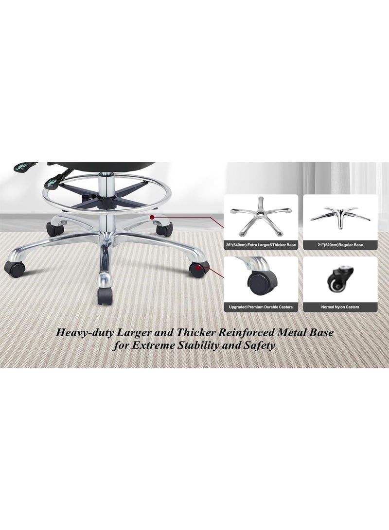 Height Adjustable Rolling Shop Stool with Back Support - Kitchen Stool with Wheels, Heavy Duty Stool for Salon, Spa, Massage, Tattoo, Esthetician – Rolling Stool Extra Thick for Extreme Comfort - Image 5