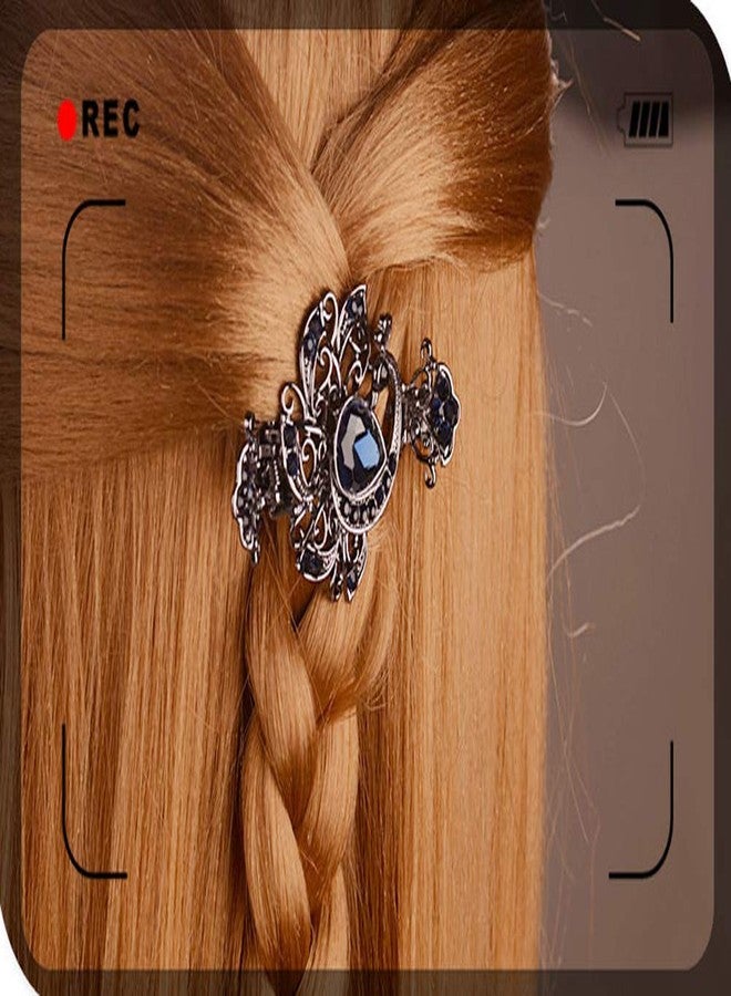 سوبيربليس مشبك شعر معدني مرصع بأحجار الراين على زنبرك مزدوج، أسود عتيق، على شكل طاووس، مشابك شعر ملونة مرصعة بالجواهر، مشابك شعر مجوفة من سبيكة معدنية على شكل سرطان البحر، حامل ذيل حصان، مشبك شعر (أزرق) - Image 2