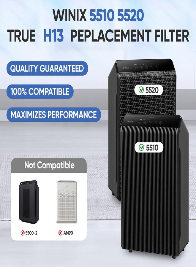 BIHARNT 5510 5520 Replacement Filter Q Compatible with Winix 5510 and 5520 Air Purifier, Includes 2 Pack H13 Filter and 2 Pack Carbon Filter, Part# 1712-0123-00 - Image 2