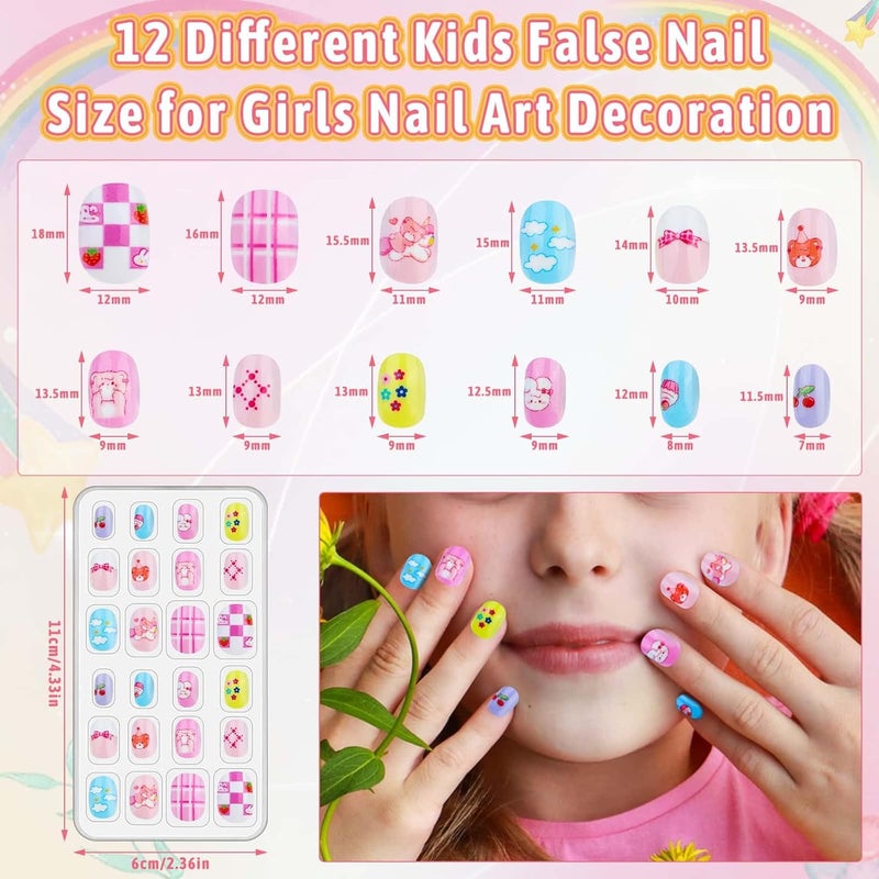 Thrilez 144 Pcs Kids Fake Nails Set, 6 Pack Press on Nail Pre-glue Artificial False Acrylic Nails Set for Little Girl Children Toddlers - Image 3