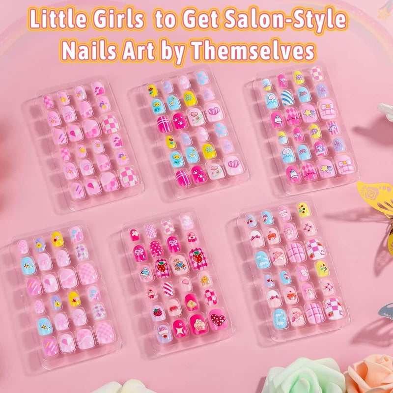 Thrilez 144 Pcs Kids Fake Nails Set, 6 Pack Press on Nail Pre-glue Artificial False Acrylic Nails Set for Little Girl Children Toddlers - Image 2