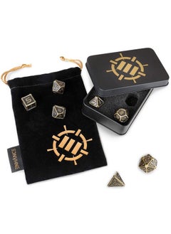 ENHANCE Dnd Metal Dice Set 7Pc Polyhedral Dice With Storage Case And Drawstring Dice Bag Solid Metal D&D Dice Set For Dungeons And Dragons Pathfinder More Rpgs (Ancient Bronze)  - Image 1