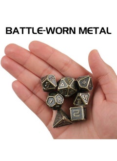 ENHANCE Dnd Metal Dice Set 7Pc Polyhedral Dice With Storage Case And Drawstring Dice Bag Solid Metal D&D Dice Set For Dungeons And Dragons Pathfinder More Rpgs (Ancient Bronze)  - Image 5
