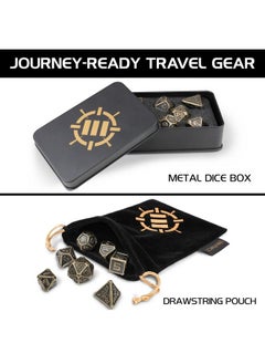 ENHANCE Dnd Metal Dice Set 7Pc Polyhedral Dice With Storage Case And Drawstring Dice Bag Solid Metal D&D Dice Set For Dungeons And Dragons Pathfinder More Rpgs (Ancient Bronze)  - Image 4