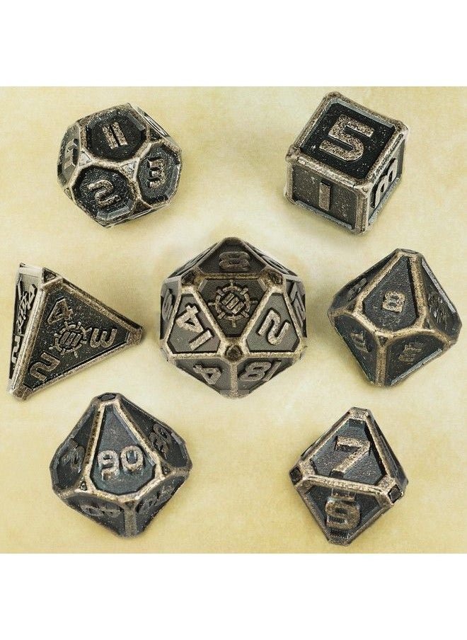 ENHANCE - Dnd Metal Dice Set 7Pc Polyhedral Dice With Storage Case And Drawstring Dice Bag Solid Metal D&D Dice Set For Dungeons And Dragons Pathfinder More Rpgs (Ancient Bronze) - Image 1