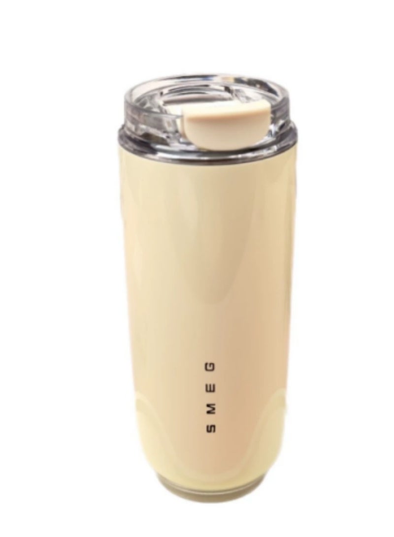 smeg 420ml Travel Coffee Mug with Insulated Beverage Cup, Leakproof Lid, Long Lasting Thermos Tumbler with Straw, Portable Hot & Cold Beverage Cup, White  - Image 1