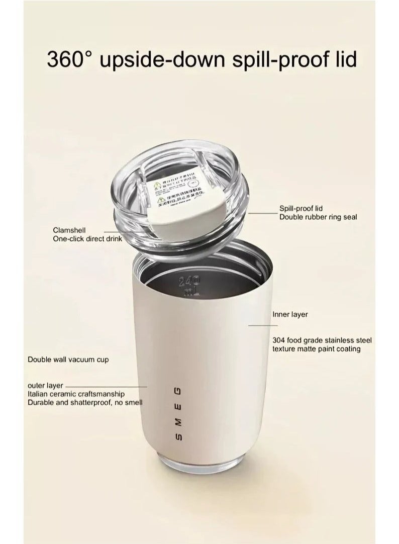 smeg 420ml Travel Coffee Mug with Insulated Beverage Cup, Leakproof Lid, Long Lasting Thermos Tumbler with Straw, Portable Hot & Cold Beverage Cup, White  - Image 3