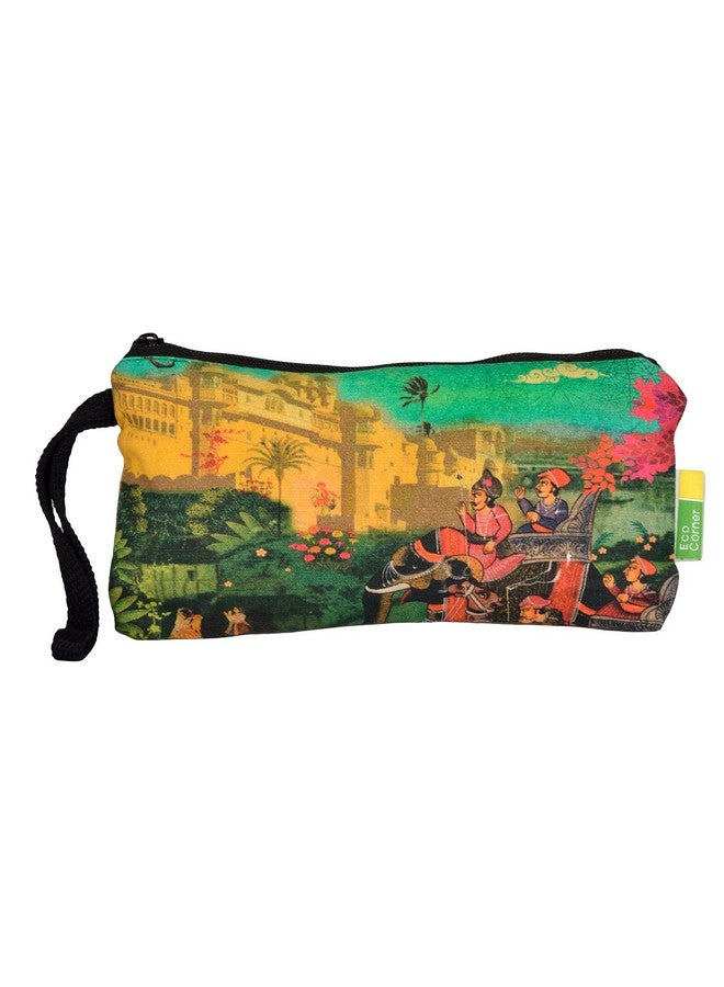 Eco Corner - Indian Art Palace - Pouch - Small - 100% Cotton / Washable / Printed On Both Sides / Zip Closure With Carry Handle / Ideal for Storing Jewellery , Mobile Phones , Coins , Stationery , Toiletries etc., - Image 1