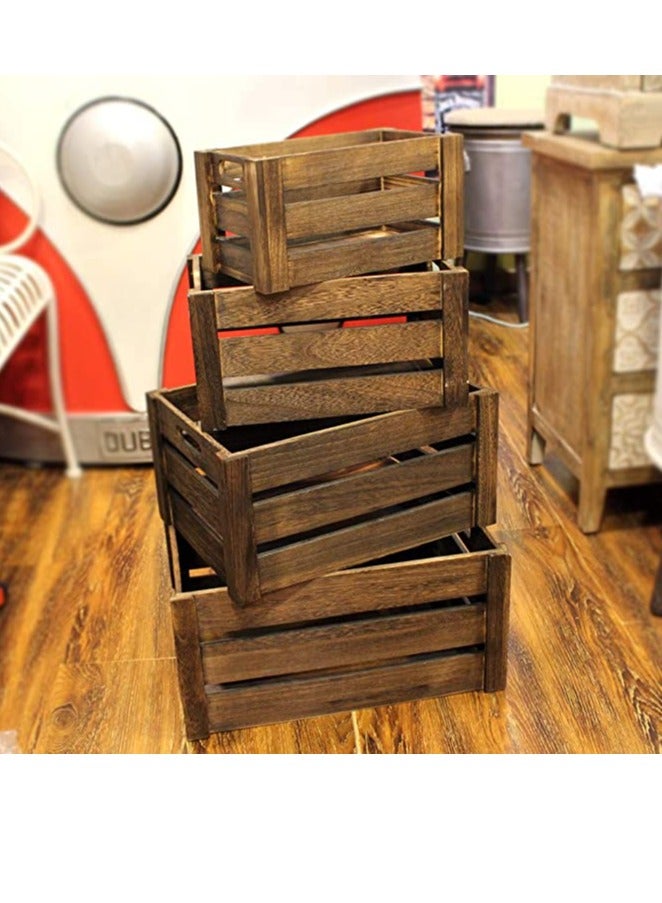 FFD Wooden Storage Boxes with Handles Decorative Crates for Storage and Display, Stylish Wooden Crates for Home Organization Set of 4  - Image 1