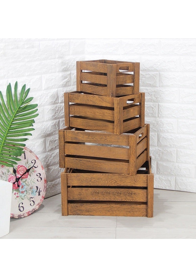 FFD Wooden Storage Boxes with Handles Decorative Crates for Storage and Display, Stylish Wooden Crates for Home Organization Set of 4  - Image 3