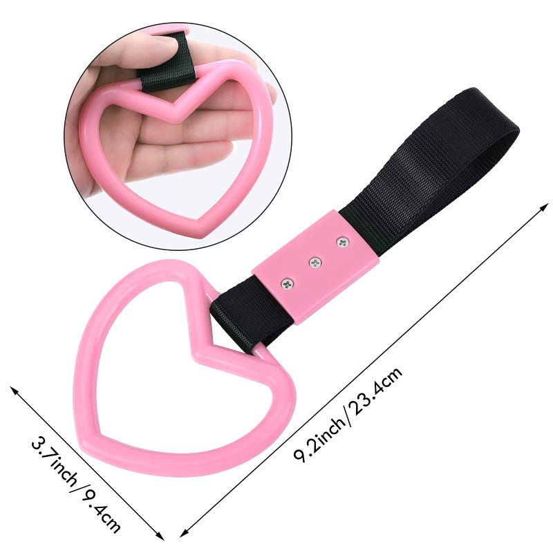 BBTO 2 Pieces Heart Shaped Car Handle Straps Drift Charm Rear Bumper Warning Ring Decor Subway Bus Broken Heart Handle for Car Interior(Light Pink) - Image 2