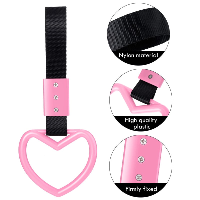 BBTO 2 Pieces Heart Shaped Car Handle Straps Drift Charm Rear Bumper Warning Ring Decor Subway Bus Broken Heart Handle for Car Interior(Light Pink) - Image 3