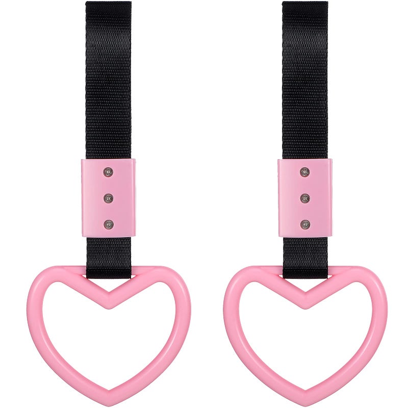 BBTO 2 Pieces Heart Shaped Car Handle Straps Drift Charm Rear Bumper Warning Ring Decor Subway Bus Broken Heart Handle for Car Interior(Light Pink) - Image 1