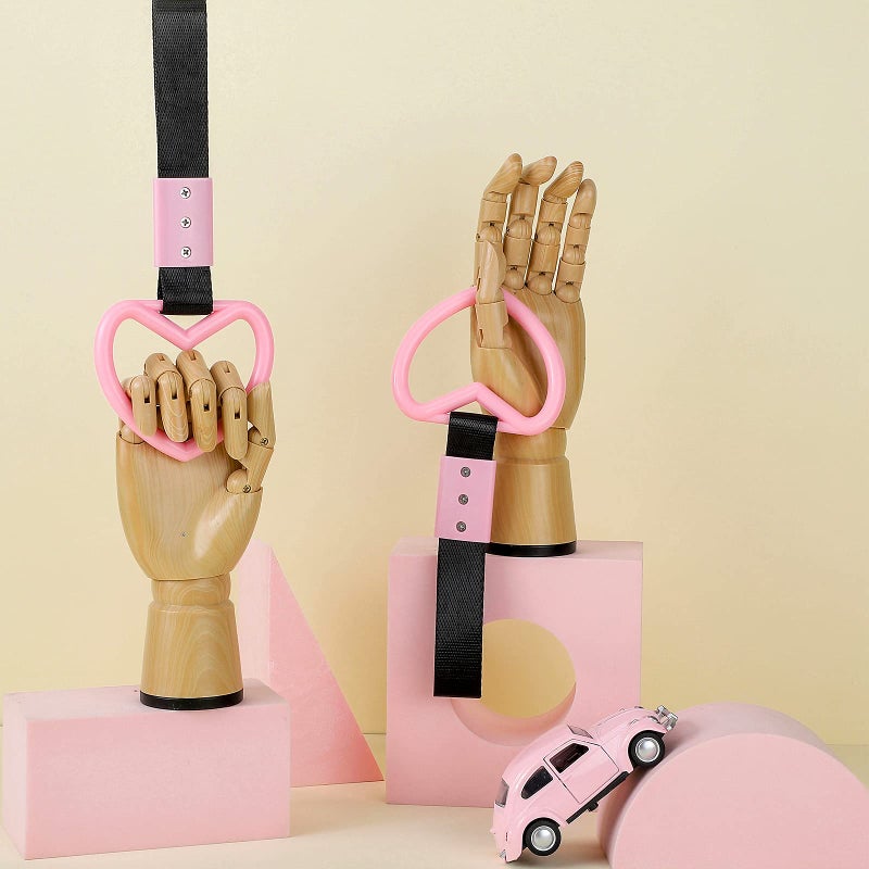 BBTO 2 Pieces Heart Shaped Car Handle Straps Drift Charm Rear Bumper Warning Ring Decor Subway Bus Broken Heart Handle for Car Interior(Light Pink) - Image 5