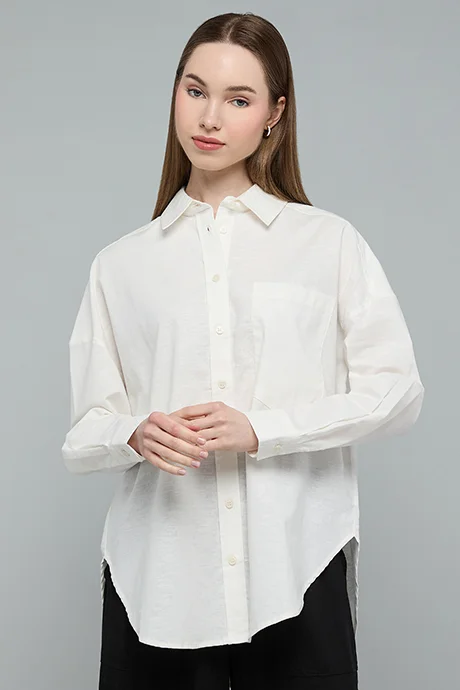 أر أند بي Solid Shirt with Classic Collar and Long Sleeves