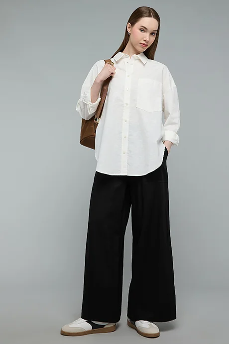 أر أند بي Solid Shirt with Classic Collar and Long Sleeves