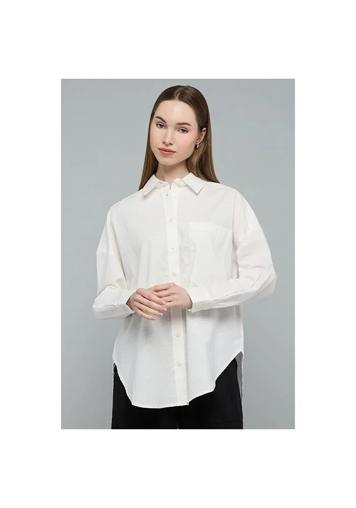 أر أند بي Solid Shirt with Classic Collar and Long Sleeves