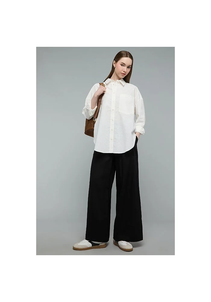 أر أند بي Solid Shirt with Classic Collar and Long Sleeves