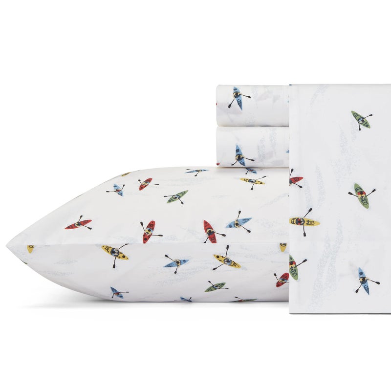 Eddie Bauer Eddie Bauer  King Sheets Cotton Percale Bedding Set Crisp  Cool Home Decor Kayaks King 