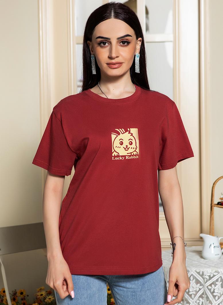 FridayIn Casual Round neck Color contrast Printing Pos-flower Regular sleeve T-Shirts Red - Image 1