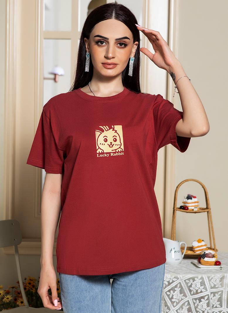 FridayIn Casual Round neck Color contrast Printing Pos-flower Regular sleeve T-Shirts Red - Image 5