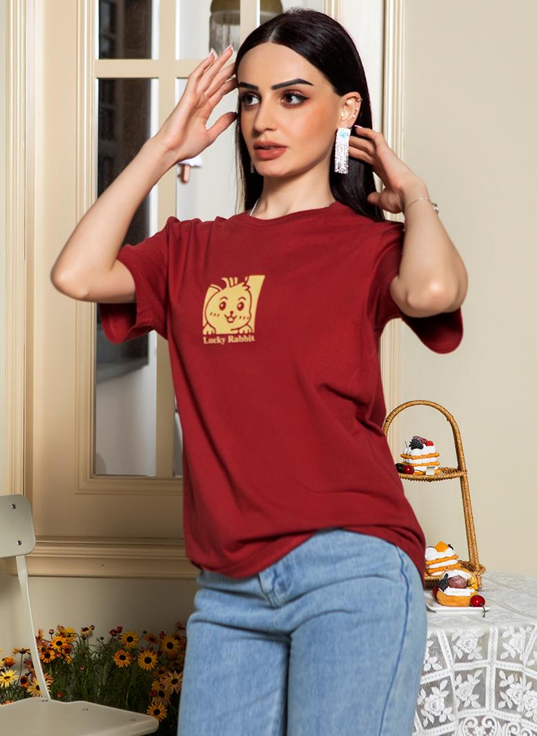 FridayIn Casual Round neck Color contrast Printing Pos-flower Regular sleeve T-Shirts Red - Image 3