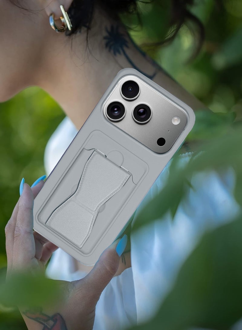 Wtech Apple iPhone 17 Pro Max 5G 2025 Silicone TPU Card Holder with Hand Grip Case Cover (MCHPSN) - Grey - Image 5