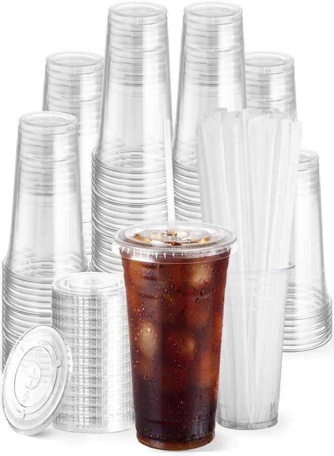 Boxential 100 Pack 16 oz Clear Plastic Cups with Lids and Straws, Disposable Coffee Cups with Lids, To Go Iced Coffee Cups with Lids, Disposable Cups for Party, Smoothie Cup for Cold Drinks - Image 1