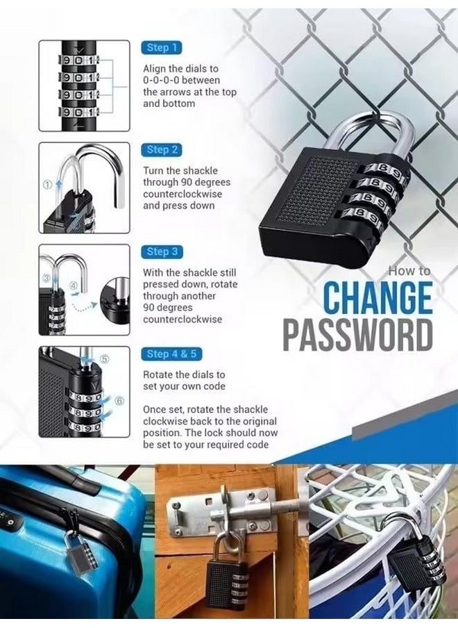 NFI essentials NFI essentials Small 3 Digit Combination Padlock Locks for Home Office Hotel Doors, Travel Suitcases Luggage Briefcase Bag Number Lock Safe Security (LK-4)  - Image 3