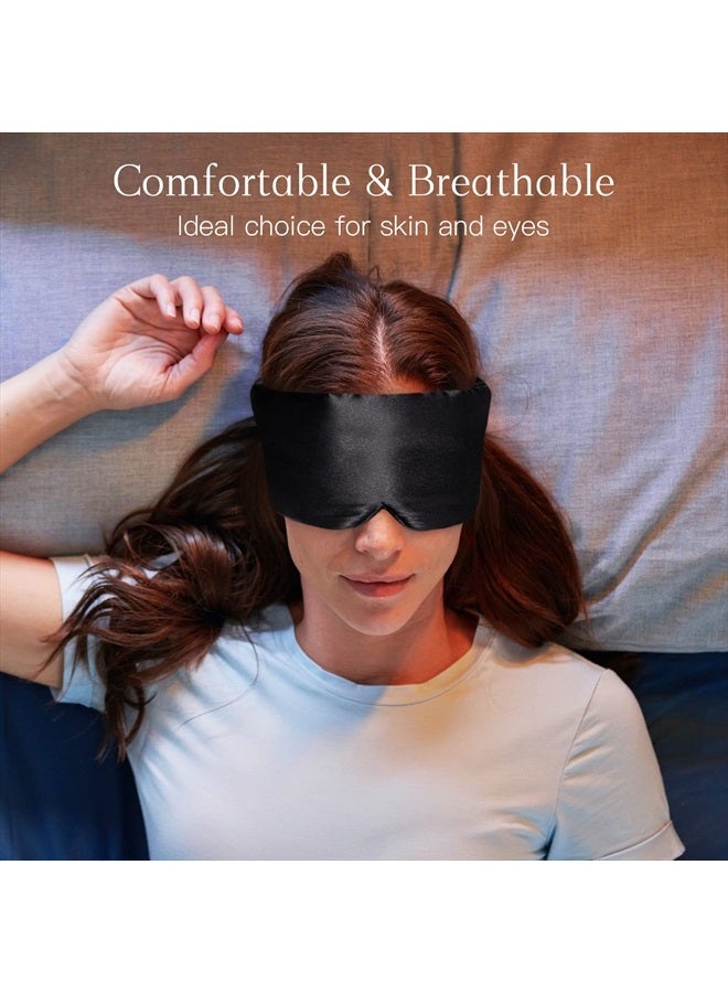 iCooBreeze 100% Natural Silk Eye Mask for Women Men, Soft Pressureless Cooling Blackout Eye Covers for Sleeping, Large Size Sleep Mask fits All Heads Adjustable, 1PC, Black - Image 2