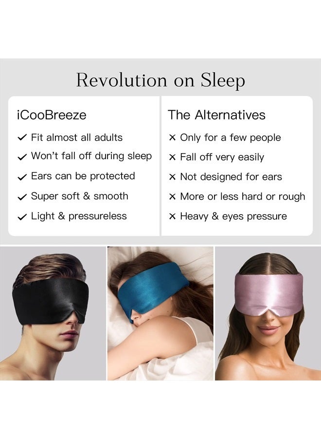 iCooBreeze 100% Natural Silk Eye Mask for Women Men, Soft Pressureless Cooling Blackout Eye Covers for Sleeping, Large Size Sleep Mask fits All Heads Adjustable, 1PC, Black - Image 4