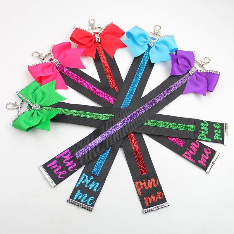 Hipcheer Purple Cheer Pin Strap Ribbon for Backpack Glitter Cheerleader Keychain Cheer Gifts Pin Holder (Purple) - Image 4