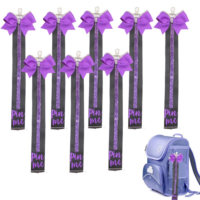 Hipcheer Purple Cheer Pin Strap Ribbon for Backpack Glitter Cheerleader Keychain Cheer Gifts Pin Holder (Purple) - Image 1