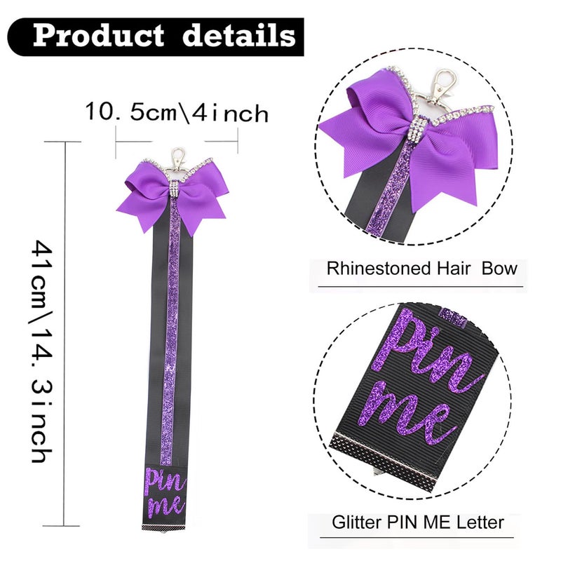 Hipcheer Purple Cheer Pin Strap Ribbon for Backpack Glitter Cheerleader Keychain Cheer Gifts Pin Holder (Purple) - Image 3