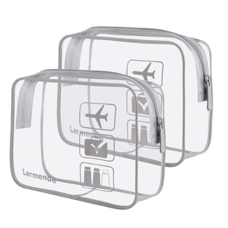 Lermende 2pcs Clear Toiletry Bag TSA Approved Travel BagCarry On for TravelAirport Airline Accessories Compliant BagQuart Sized Makeup Cosmetic bag Women Men Gray 2 Pack - Image 3