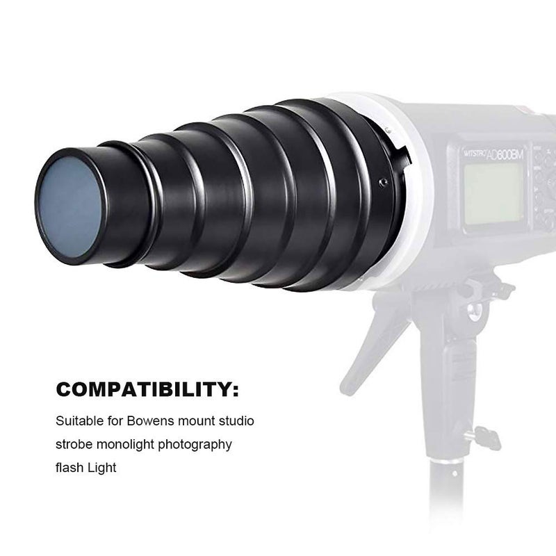 SUPON Aluminium Alloy Conical Studio Snoot Kit with Honeycomb Grid and 5pcs Color Filters for Bowens Mount Strobe Moonlights Flash Speedlight Photography Light - Image 5