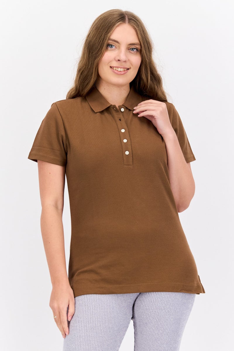 Greg Norman Women Sportswear Fit Plain Short Sleeves Golf Polo, Brown  - Image 1