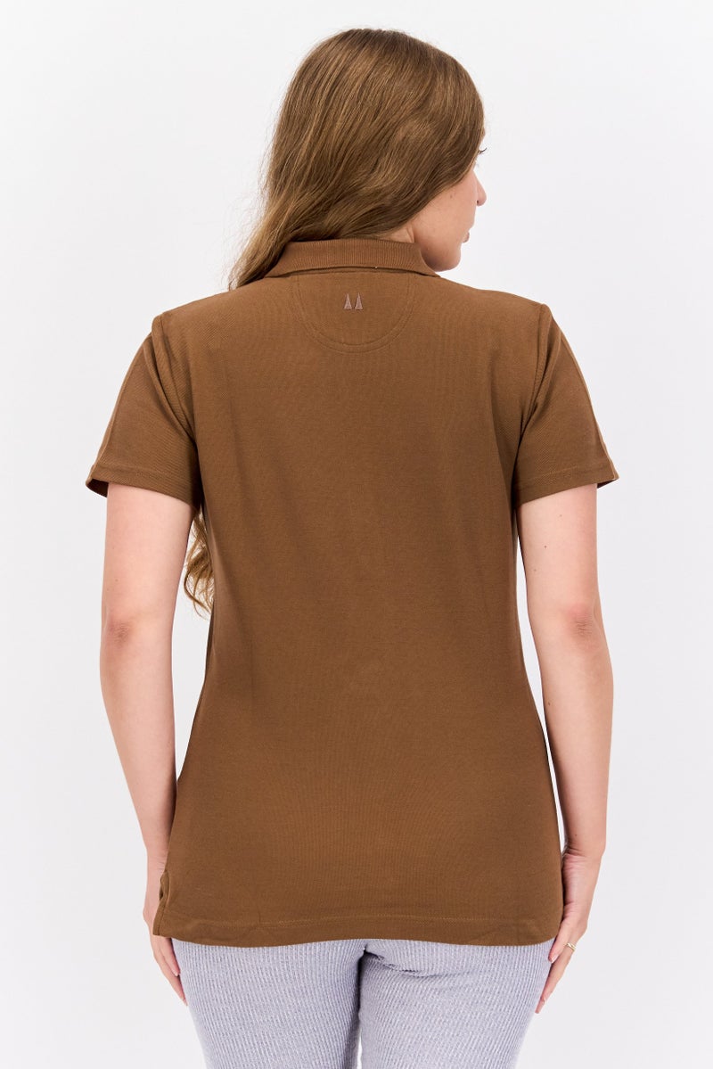 Greg Norman Women Sportswear Fit Plain Short Sleeves Golf Polo, Brown  - Image 3