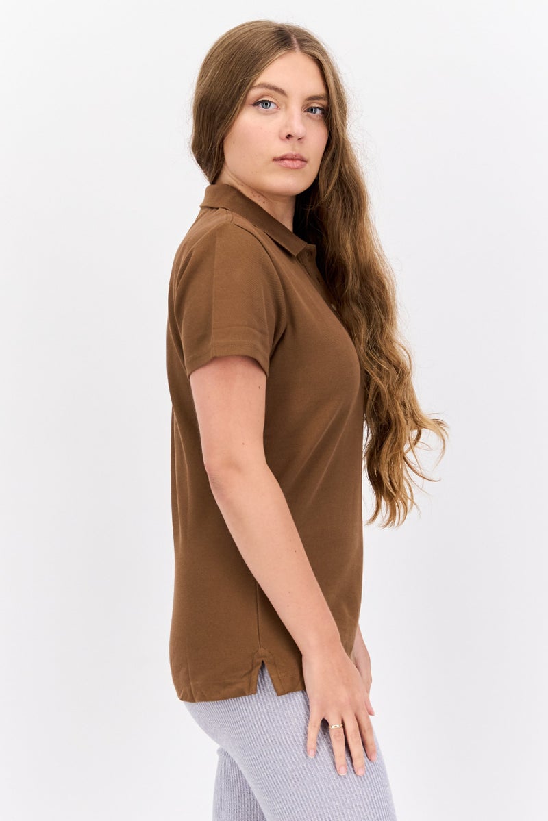 Greg Norman Women Sportswear Fit Plain Short Sleeves Golf Polo, Brown  - Image 2