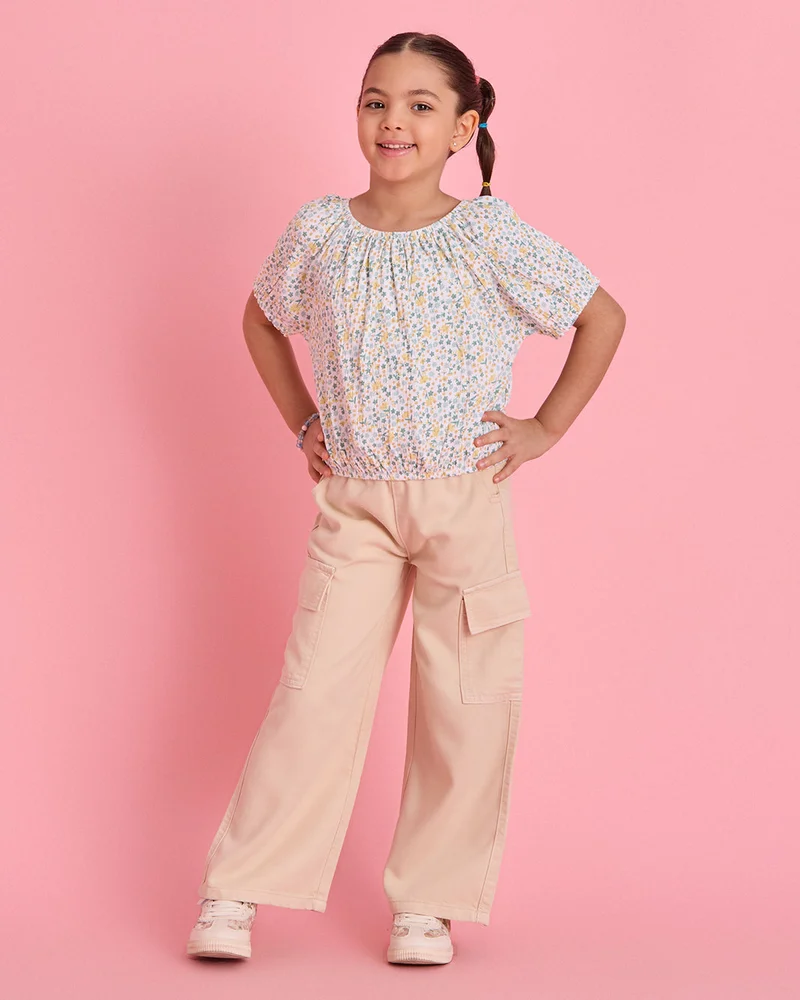 Redtag Girls White Floral Jersey Top