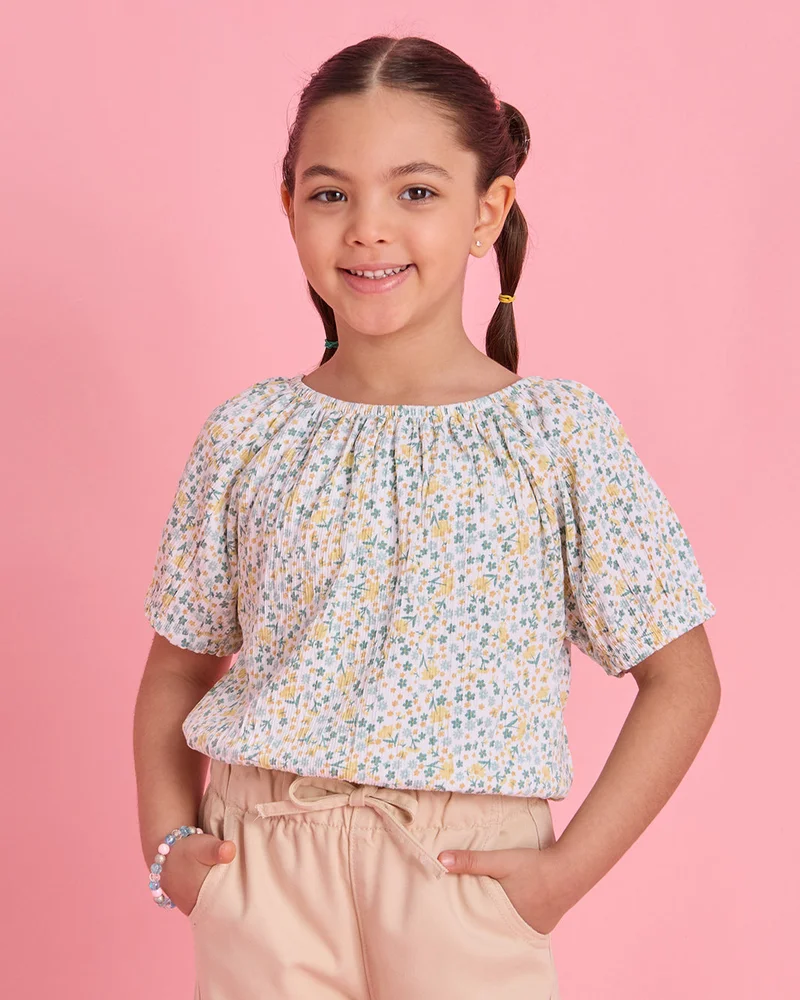 Redtag Girls White Floral Jersey Top