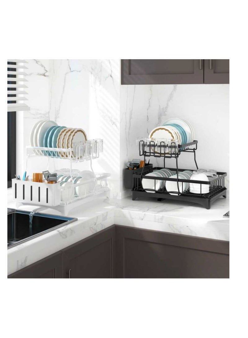 XICEN Dish Drying Rack-2 Tier Kitchen Dish Rack with Drainage Plate and Rotating Nozzle, with Removable Cutting Board Holder Utensil Holder and Cup Holder,Black Dish Stand  - Image 3