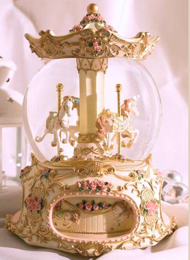 Snow Globe Music Box Carousel Horse Unicorn ( Pink )  - Image 1
