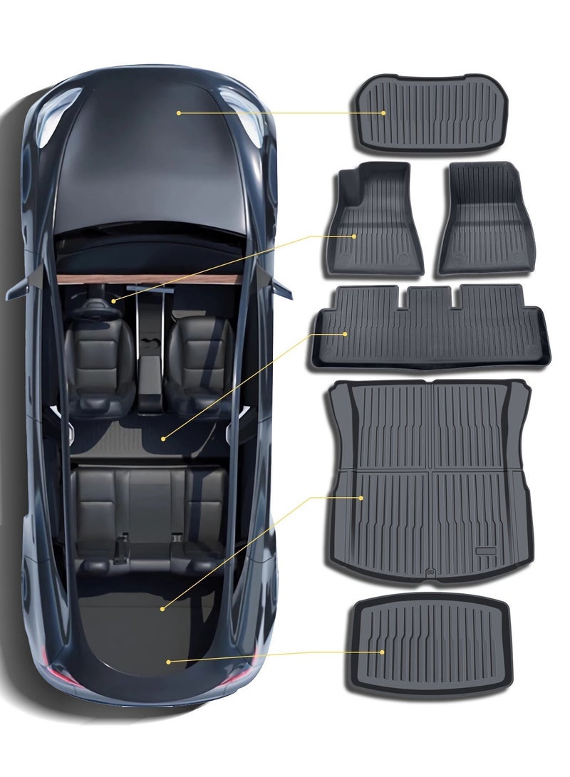 كيل › سجاد أرضي لسيارة تيسلا موديل 3 هايلاند 2024-2026، سجاد تيسلا موديل 3 لجميع الفصول، سجاد صندوق الأمامي وبطانة صندوق الخلفي (أمتعة المقصورة الخلفية)، اكسسوارات تيسلا موديل 3 2024-2025 (6 قطع) (تناسب فقط تيسلا موديل 3 هايلاند 2024-2025) - Image 1