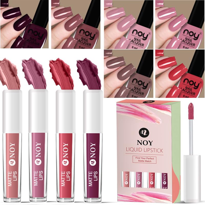 Noy Nail Paint Combo With Glossy Finish Glamour At Your Fingertips Nail Paint Liquid Lipstick Set Couple Valentine Day Essentials Lipstick Nail Polish More - Image 1