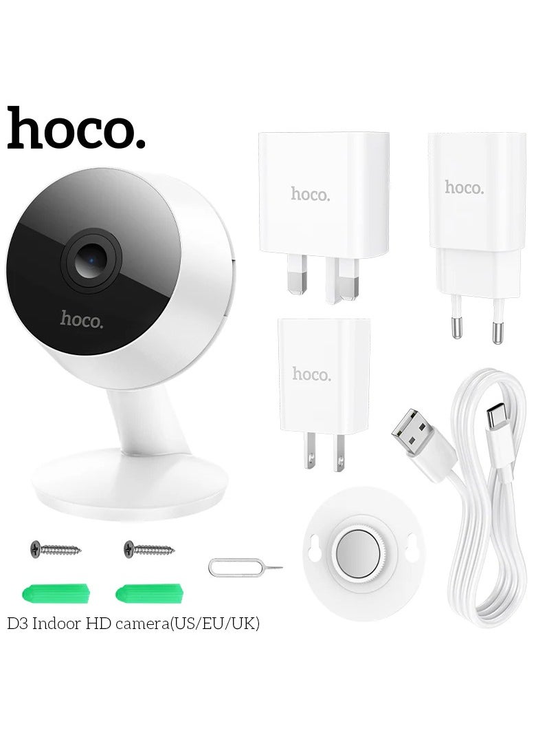 Hoco - Camera Hoco D3 Indoor HD Compact  with Noise Reduction Technology for Clear Sound Automatic Day and Night Mode Switching with Unnatural Motion Alerts (White) - Image 1